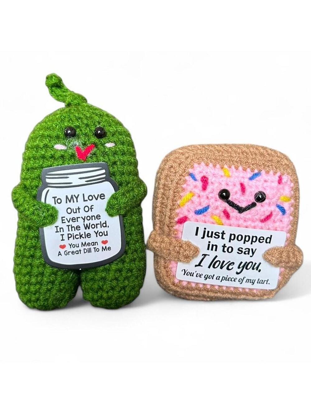 Crochet Pickle Pop Tart Plush Pair Emotional Support Pocket Hug Love Gift